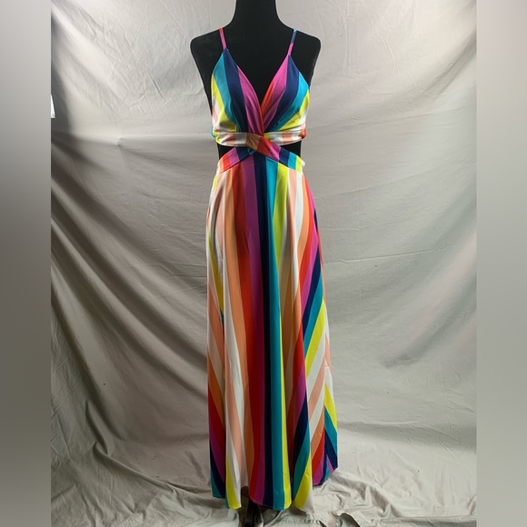 Striped Crisscross Tie Backless Split Thigh Cami Dress - Picture 7 of 10